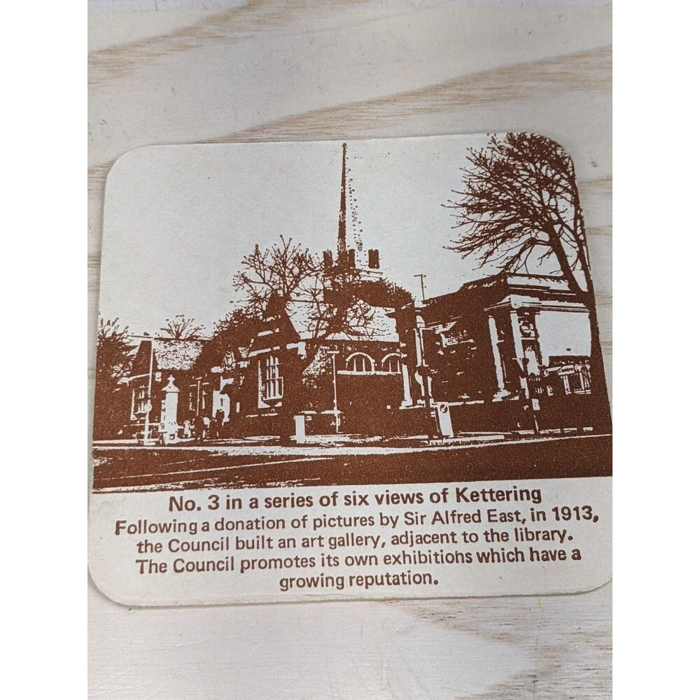 Vtg Kettering Photo Views  Coasters Set of 6 England Barware Pub Coleman Bird AD